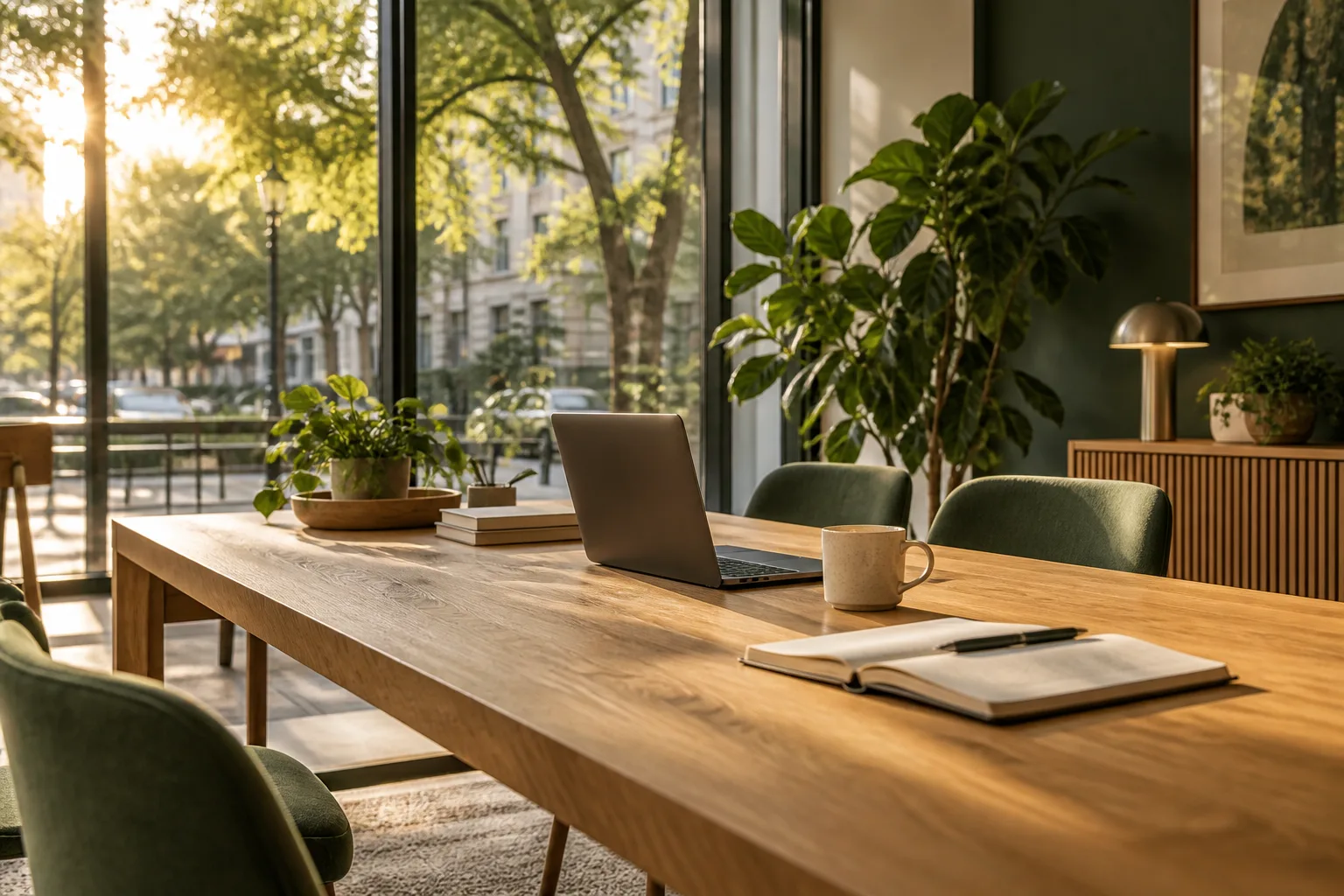 A calm office ready for the next business conversation