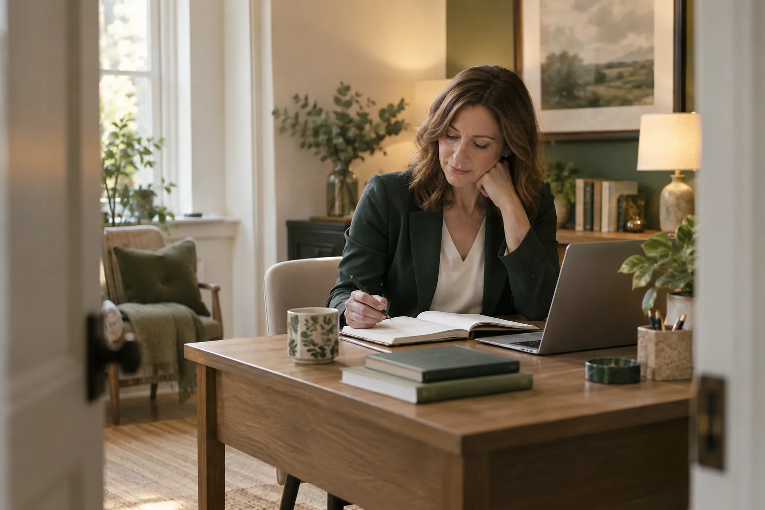 An independent advisor planning her next business conversation