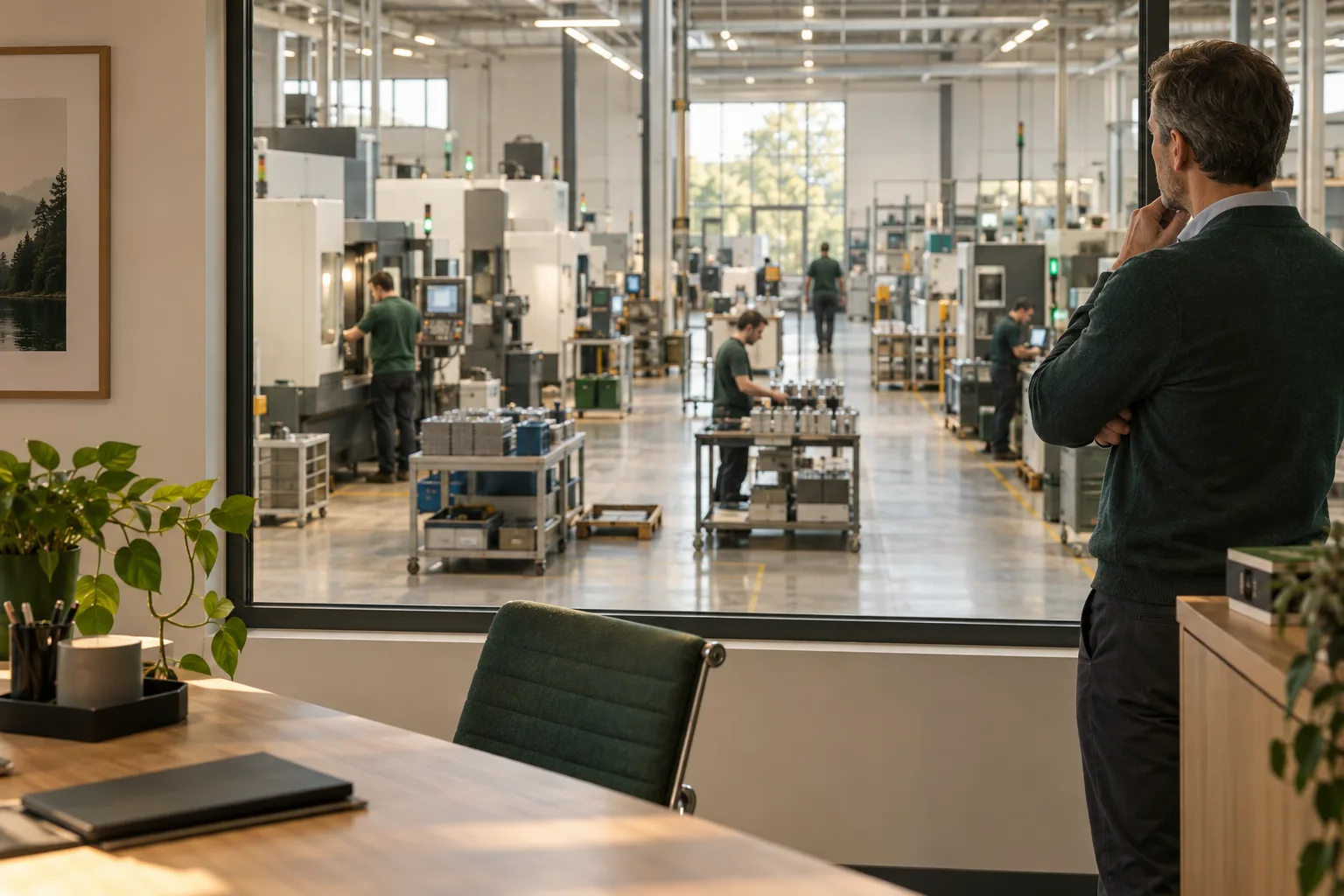 Manufacturing workplace and business team