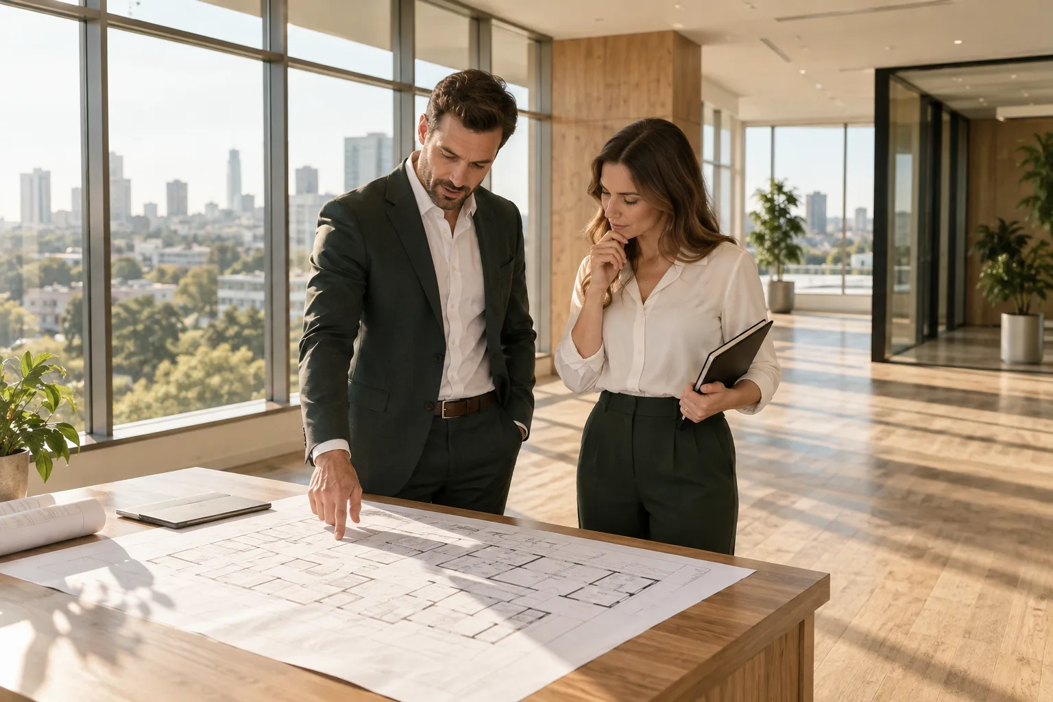 People discussing business responsibilities in real estate
